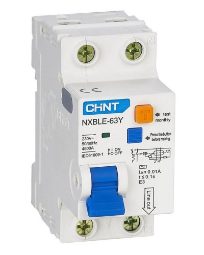 NXBLE-63Y (R) 1п+N C 6А 30мА электронный тип AC 4.5кА CHINT (105540). Автоматический выключатель дифференциального тока. CHINT в Сочи