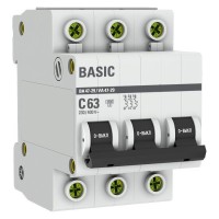 Автоматический выключатель 3P 63А (C) 4,5кА ВА 47-29 Basic (mcb4729-3-63C). Автоматический выключатель. EKF