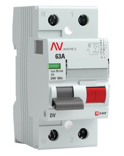 DV 2P 63А/ 30мА (AC)  AVERES (rccb-2-63-30-ac-av). Выключатели дифференциального тока (УЗО). EKF в Сочи