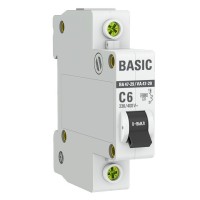 Автоматический выключатель 1P 6А (C) 4,5кА ВА 47-29 Basic (mcb4729-1-06C). Автоматический выключатель. EKF
