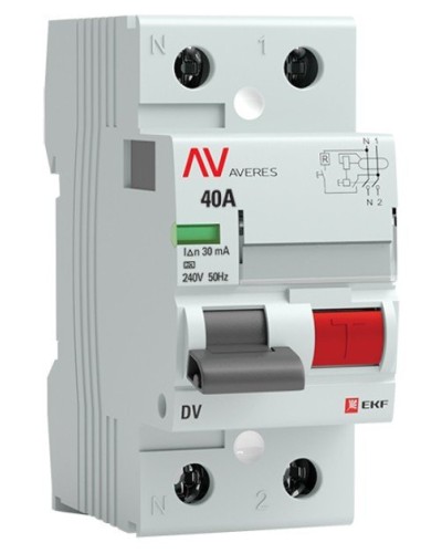 DV 2P 40А/ 30мА (A)  AVERES (rccb-2-40-30-a-av). Выключатели дифференциального тока (УЗО). EKF в Сочи