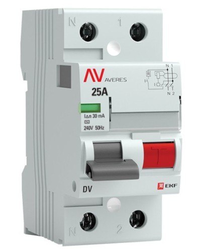 DV 2P 25А/ 30мА (A)  AVERES (rccb-2-25-30-a-av). Выключатели дифференциального тока (УЗО). EKF в Сочи