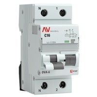 DVA-6 1P+N 16А (C) 30мА (AC) 6кА  AVERES (rcbo6-1pn-16C-30-ac-av). Автоматический выключатель дифференциального тока. EKF