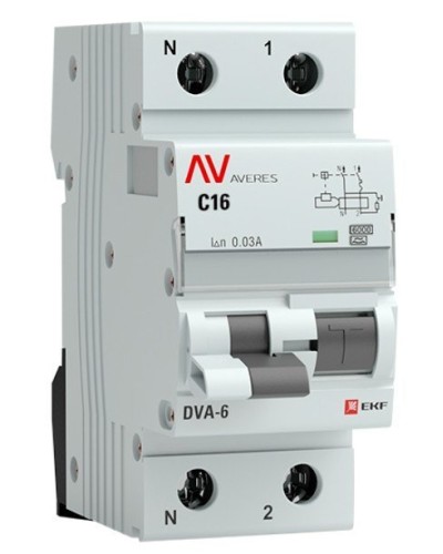 DVA-6 1P+N 16А (C) 30мА (AC) 6кА  AVERES (rcbo6-1pn-16C-30-ac-av). Автоматический выключатель дифференциального тока. EKF в Сочи