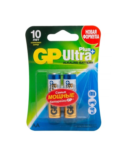 GP Ultra Plus Alkaline 15A AA (GP 15AUP-2CR2), упак. 2 шт. БЛИСТЕР. Алкалиновые батарейки. GP Batteries в Сочи