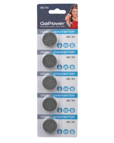 CR2032 GoPower, упак. 5 шт., БЛИСТЕР. Литиевый элемент питания. GoPower в Сочи