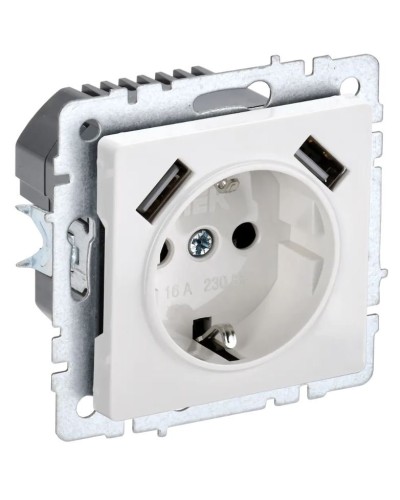 Розетка с з/к с USB A+A 2,1А РЮш10-1-БрБ белый BRITE (BR-R14-16-U21-D21-K01). Розетка с заземлением с защитными шторками, 2,1А. IEK в Сочи