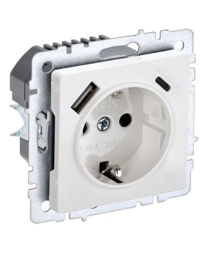 Розетка с з/к с USB A+C 18Вт РЮш11-1-БрБ белый BRITE (BR-R14-16-U22-018-K01). Розетка с заземлением с защитными шторками, 18Вт. IEK в Сочи