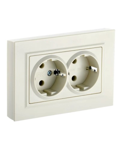 Розетка 2-местная с з/к РС12-3-БрКр бежевый BRITE (BR-R21-16-K10-F). Розетка с заземлением без защитных шторок в сборе. IEK в Сочи