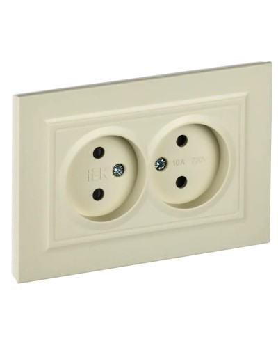 Розетка 2-местная без з/к РСш12-2-БрКр бежевый BRITE (BR-R23-10-K10-F). Розетка без заземления с защитными шторками в сборе. IEK в Сочи