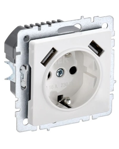 Розетка с з/к с USB A+A 3,1А РЮш10-2-БрБ белый BRITE (BR-R14-16-U21-D31-K01). Розетка с заземлением с защитными шторками, 3,1А. IEK в Сочи