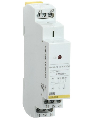 Реле промежуточное модульное OIR 2 контакта 8А 12В AC/DC (OIR-208-ACDC12V). Реле промежуточное модульное. IEK в Сочи
