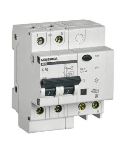 GENERICA АД12 2Р 50А 30мА (MAD15-2-050-C-030). Автоматический выключатель дифференциального тока. IEK в Сочи