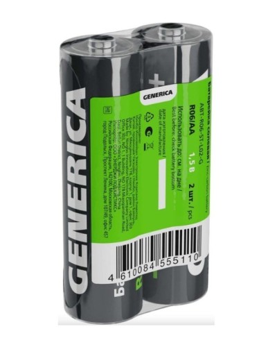 Батарейка солевая R06/AA GENERICA (2 шт) (ABT-R06-ST-L02-G). Батарейка солевая. IEK в Сочи