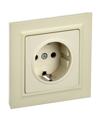Розетка с з/к РСР14-1-0-БрКр бежевый BRITE (BR-R14-16-K10-F). Розетка с заземлением с защитными шторками в сборе. IEK в Сочи
