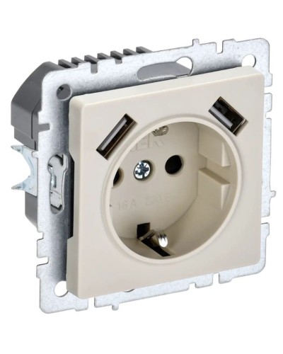 Розетка с з/к с USB A+A 3,1А РЮш10-2-БрКр бежевый BRITE (BR-R14-16-U21-D31-K10). Розетка с заземлением с защитными шторками, 3,1А. IEK в Сочи
