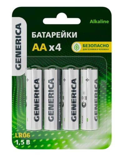 Батарейка Alkaline LR06/AA GENERICA (4 шт) (ABT-LR06-ST-L04-G). Батарейка щелочная. IEK в Сочи