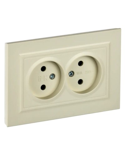 Розетка 2-местная без з/к РС12-2-БрКр бежевый BRITE (BR-R20-10-K10-F). Розетка без заземления без защитных шторок в сборе. IEK в Сочи