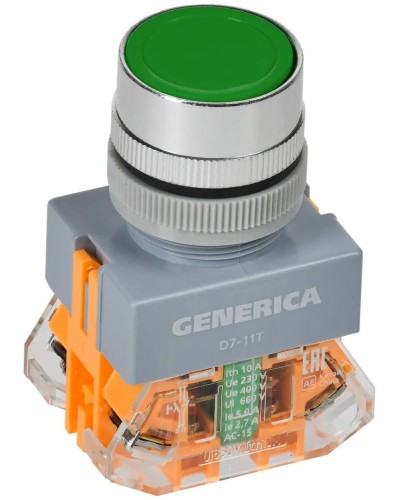 Кнопка D7-11T d=22мм зеленая GENERICA (BBT50-11T-3-21-K06-G). Кнопка управления с фиксацией. IEK в Сочи