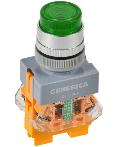 Кнопка D7-11DNZS d=22мм зеленая GENERICA (BBT50-11DNZS-3-11-K06-G). Кнопка управления с подсветкой и фиксацией. IEK в Сочи