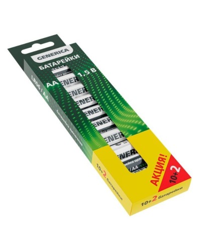 Батарейка Alkaline LR06/AA GENERICA (12 шт) ПРОМО (ABT-LR06-ST-B12-G). Батарейка щелочная. IEK в Сочи