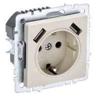 Розетка с з/к с USB A+A 2,1А РЮш10-1-БрКр бежевый BRITE (BR-R14-16-U21-D21-K10). Розетка с заземлением с защитными шторками, 2,1А. IEK