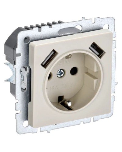 Розетка с з/к с USB A+A 2,1А РЮш10-1-БрКр бежевый BRITE (BR-R14-16-U21-D21-K10). Розетка с заземлением с защитными шторками, 2,1А. IEK в Сочи