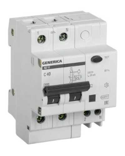 GENERICA АД12 2Р 40А 30мА (MAD15-2-040-C-030). Автоматический выключатель дифференциального тока. IEK в Сочи