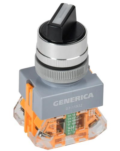 Переключатель D7-11X22 на 2 положения черный GENERICA (BSW50-11X22-3-22-2-K02-G). Переключатель с самовозвратом. IEK в Сочи