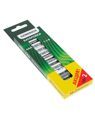 Батарейка Alkaline LR03/AAA GENERICA (12 шт) ПРОМО (ABT-LR03-ST-B12-G). Батарейка щелочная. IEK в Сочи