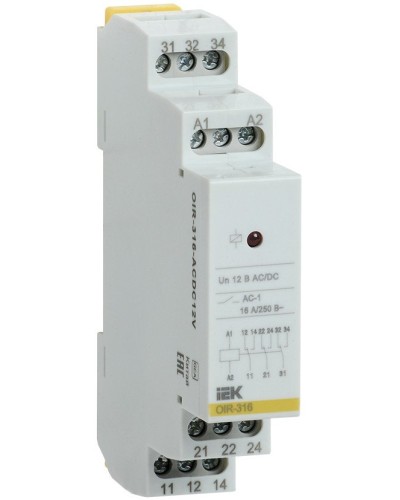 Реле промежуточное модульное OIR 3 контакта 16А 12В AC/DC (OIR-316-ACDC12V). Реле промежуточное модульное. IEK в Сочи