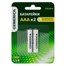 Батарейка Alkaline LR03/AAA GENERICA (2 шт) (ABT-LR03-ST-L02-G). Батарейка щелочная. IEK