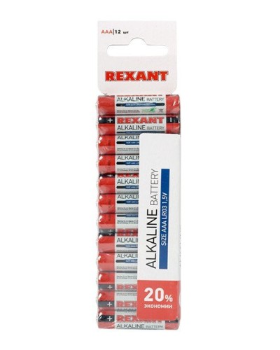 Алкалиновая батарейка AAA/LR03 1,5 V 12 шт. REXANT (30-1011). Элемент питания. Rexant в Сочи