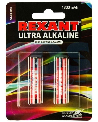 Ультра алкалиновая батарейка AAA/LR03 1,5 V 2 шт. блистер REXANT (30-1010). Элемент питания. Rexant в Сочи