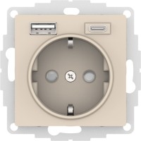 AtlasDesign розетка 1-местная с 2 USB A+C, скрытой установки, механизм, бежевый (ATN000232). Розетка с USB. Systeme Electric