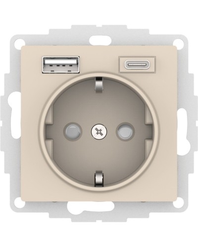 AtlasDesign розетка 1-местная с 2 USB A+C, скрытой установки, механизм, бежевый (ATN000232). Розетка с USB. Systeme Electric в Сочи