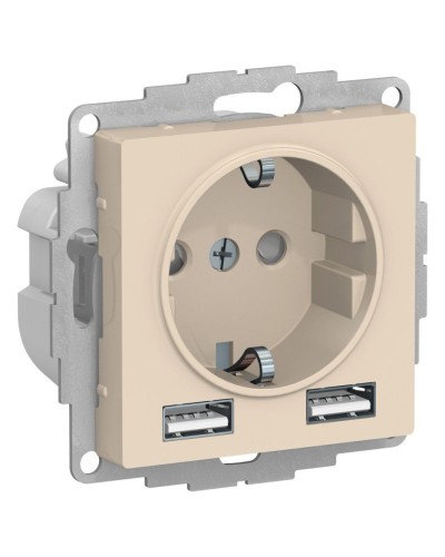 AtlasDesign розетка 1-местная с 2 USB A+A, скрытой установки, механизм, бежевый (ATN000230). Розетка с USB. Systeme Electric в Сочи