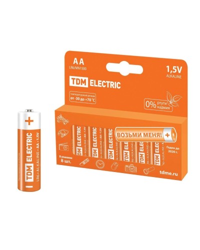 LR6 AA Alkaline 1,5V PAK-8 TDM (SQ1702-0009). Элемент питания. TDM ЕLECTRIC в Сочи