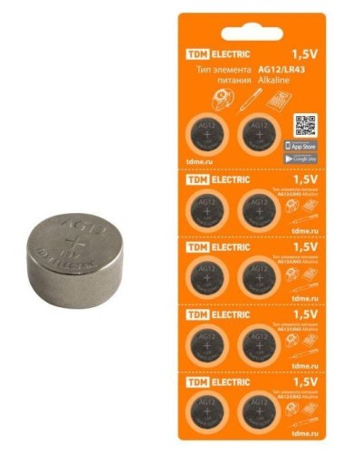 AG12/LR43 Alkaline 1,5V BP-10 TDM (SQ1702-0046). Элемент питания. TDM ЕLECTRIC в Сочи