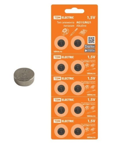 AG1/LR621 Alkaline 1,5V BP-10 TDM (SQ1702-0045). Элемент питания. TDM ЕLECTRIC в Сочи