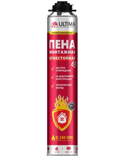 Пена огнестойкая ULTIMA PRO 65, 850 мл. Пена монтажная профессиональная. ULTIMA в Сочи